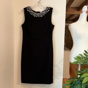 Calvin Klein Black Sheath Dress with Pearl Collar, site 8P